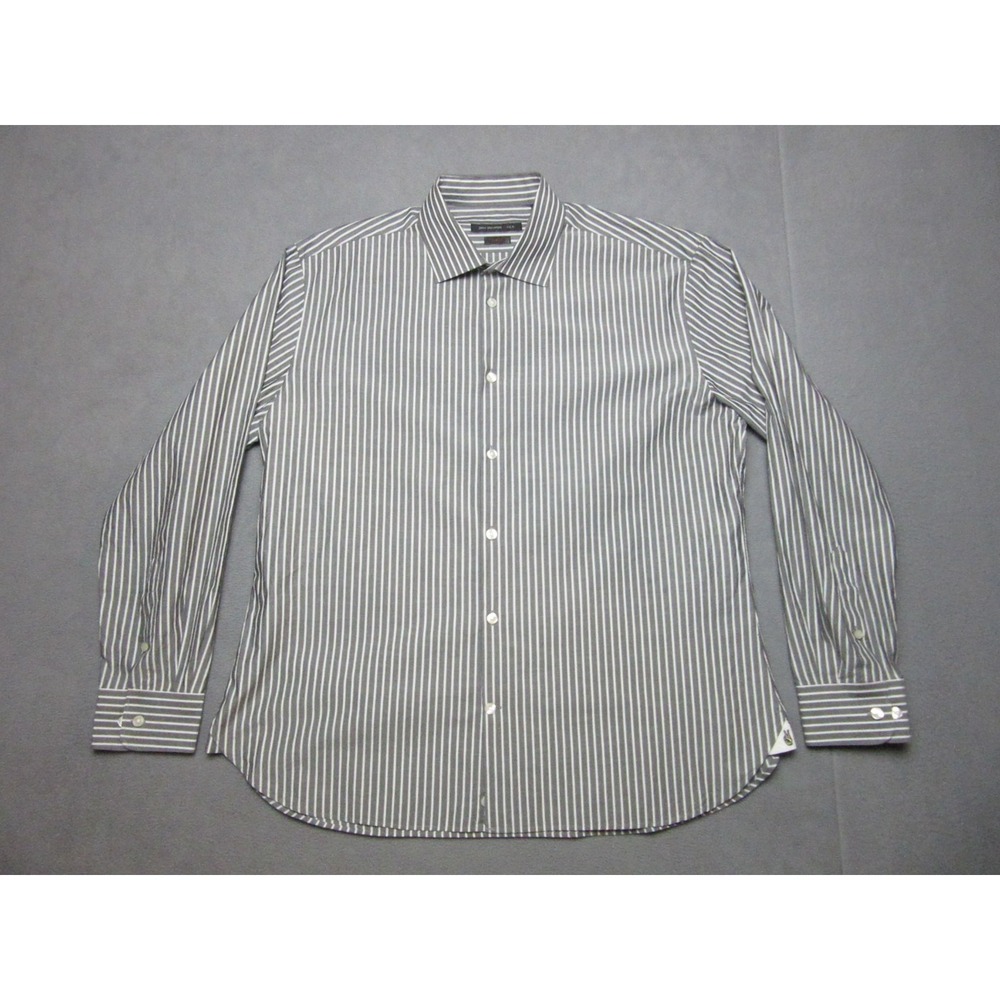 John Varvatos Shirt Mens 16.5 32/33 Large Gray Striped Slim Fit Dress USA
